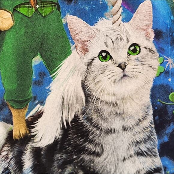 Cat Leprechaun Riding a Cat Unicorn with Rainbow Gold and Shamrocks size Small - Picture 5 of 8